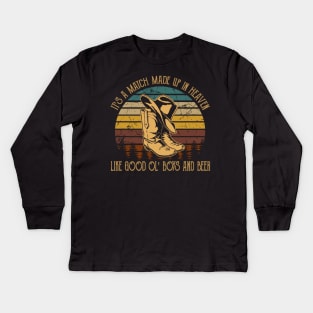 It's A Match Made Up In Heaven, Like Good Ol' Boys And Beer Cowboy Boot Hat Kids Long Sleeve T-Shirt